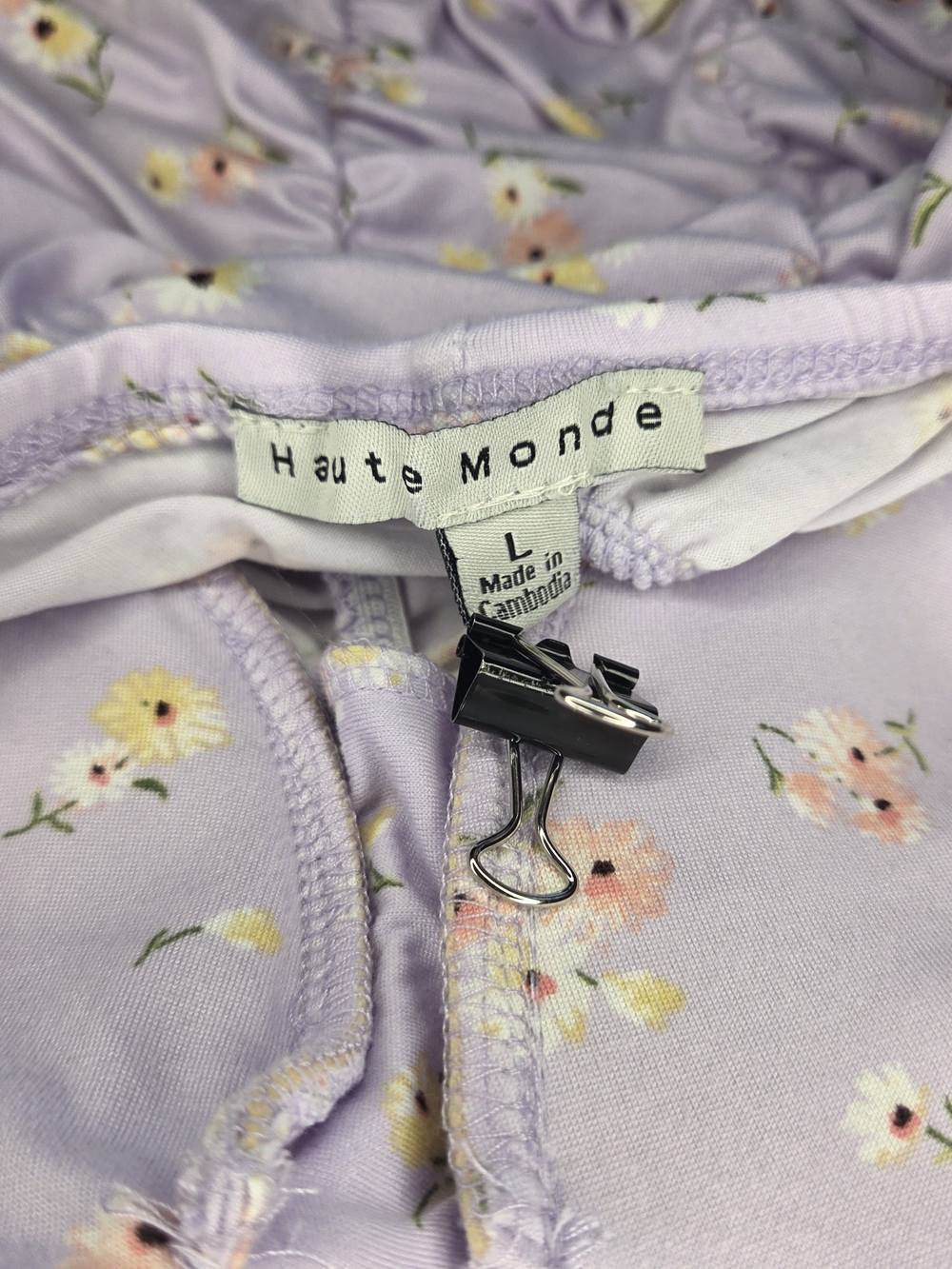 Haute Monde Ruched Lilac Floral Bodycon Dress Size L Large - Picture 6 of 8